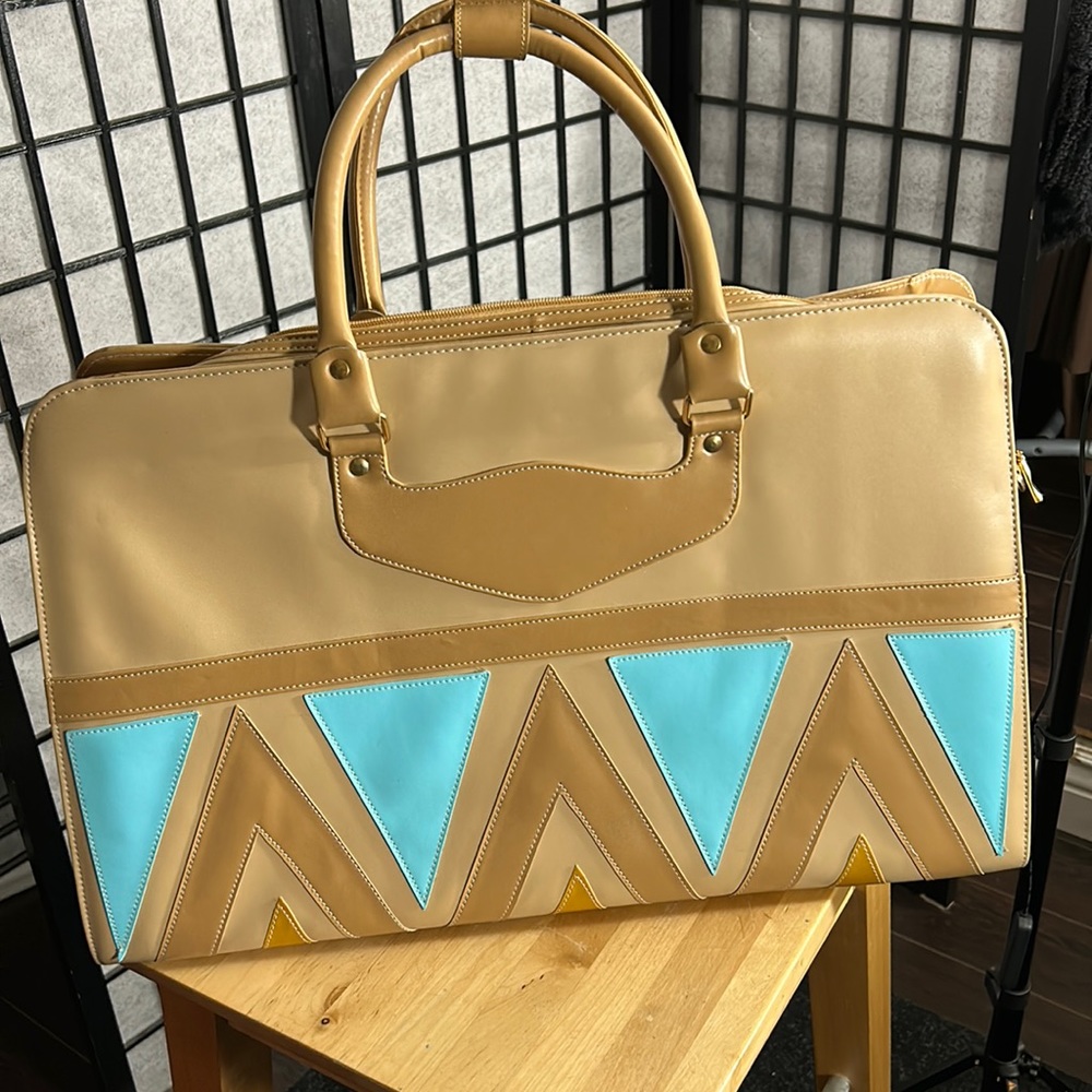 Vintage Carol Patterson Bag, Tans and Turquoise, NWOT, Vegan